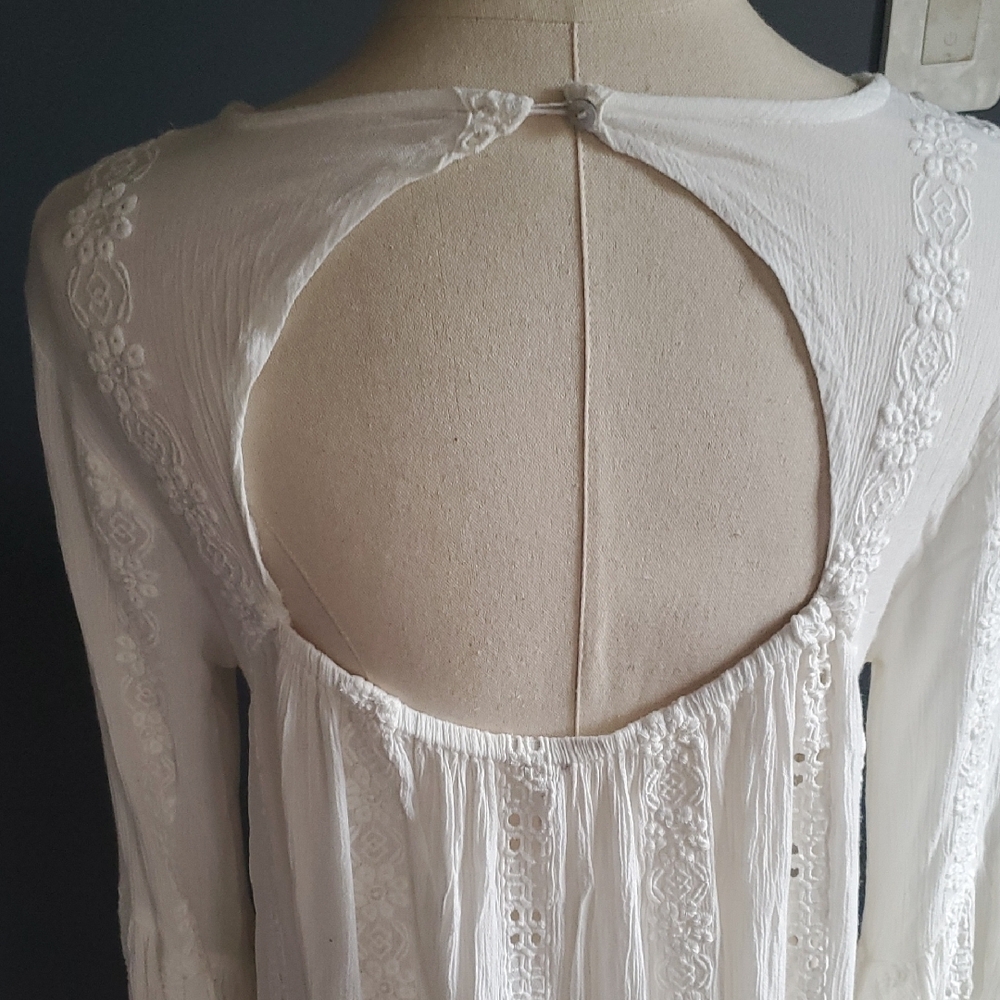 Free People White Lace Tunic Boho Eyelet Babydoll Blouse Size XS. - Picture 6 of 11